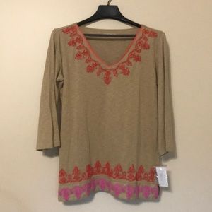 Beaded and embroidery 3/4 cotton shirt